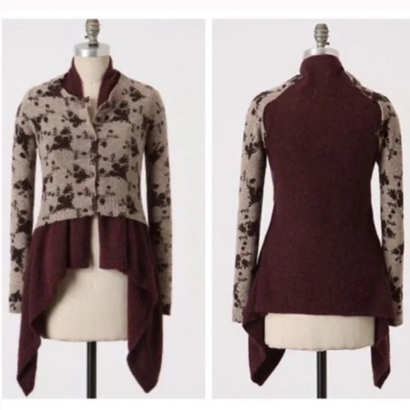 Anthropologie Sleeping On Snow Cozy Floral Layered Cardigan - Picture 2 of 10